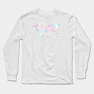 Pastel Water color World Map Long Sleeve T-Shirt